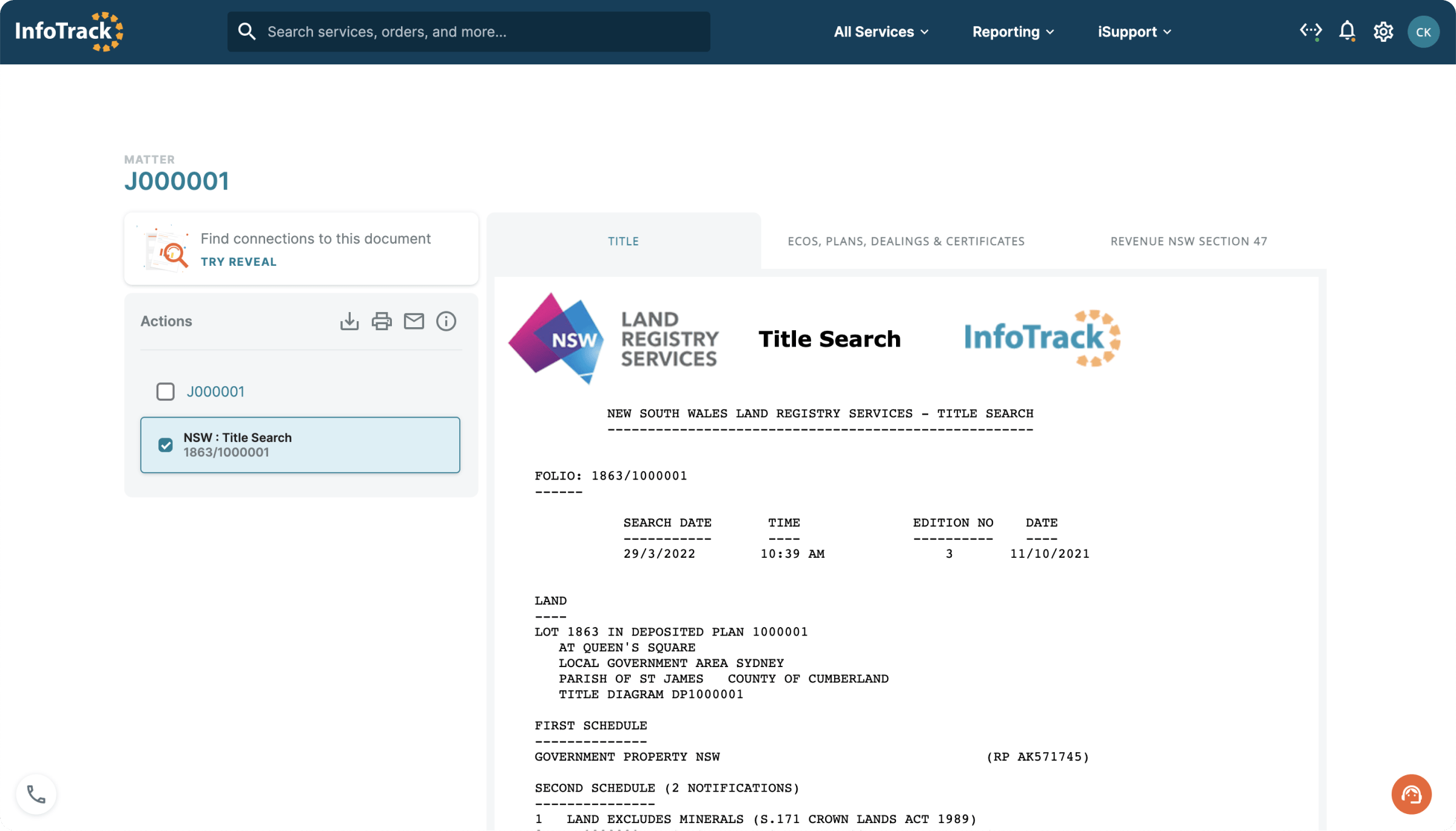 You'll see the completed search results in InfoTrack.
